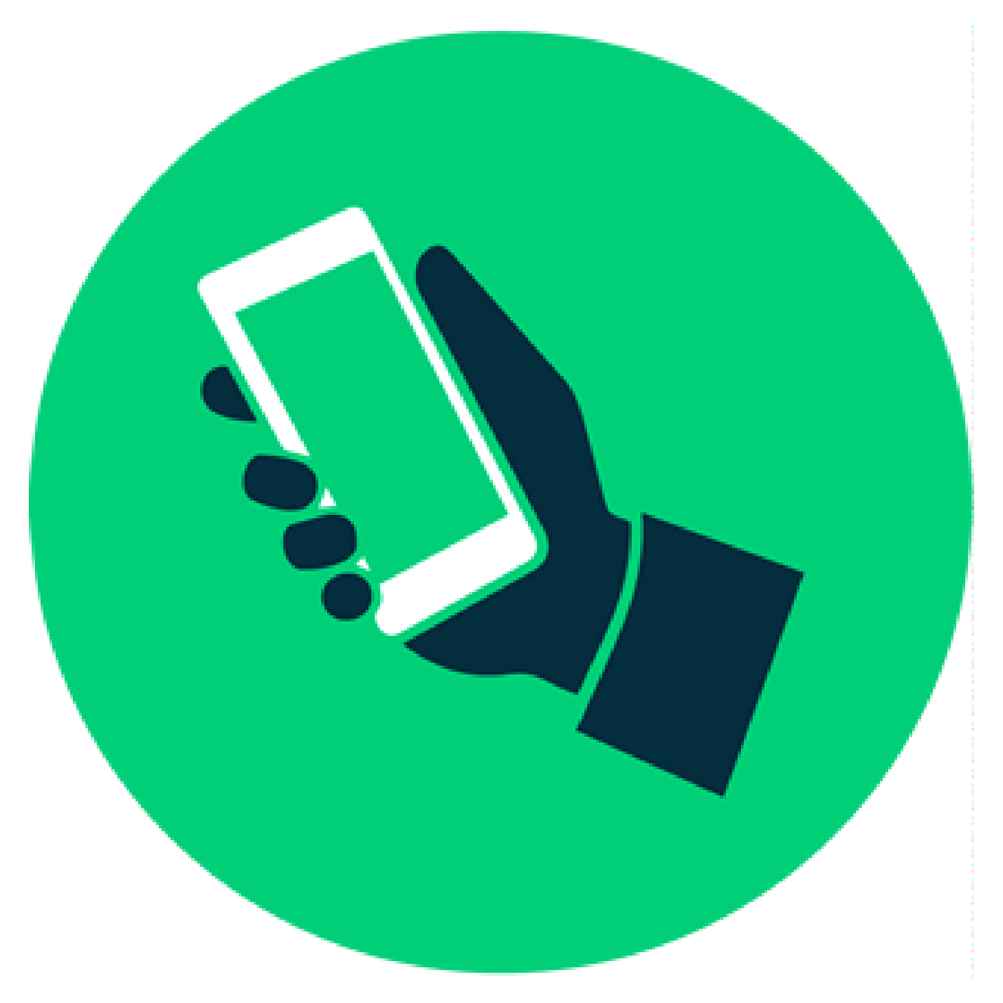 Icono verde de un mano y celular