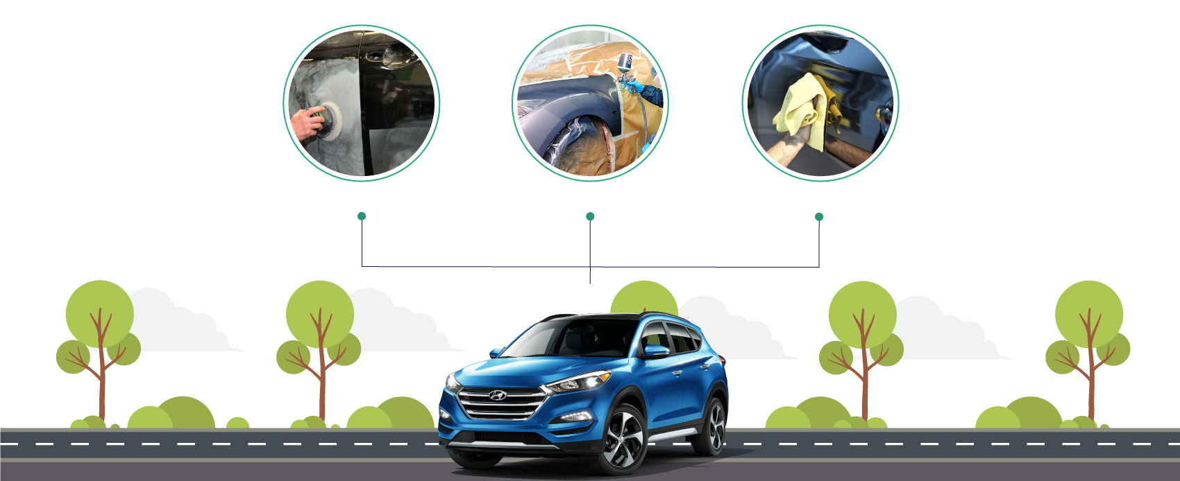 Servicio de latonería y pintura para Hyundai.